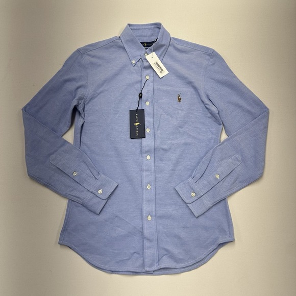 Ralph Lauren Slim Fit Oxford Shirt Mens Small Long Sleeve Blue Flesh Pony Work